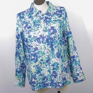 White Stag blue floral long sleeve blouse XL